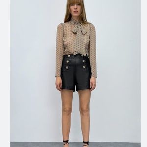 NWT Zara Sheer Blouse with Silver Buttons and Bow XS